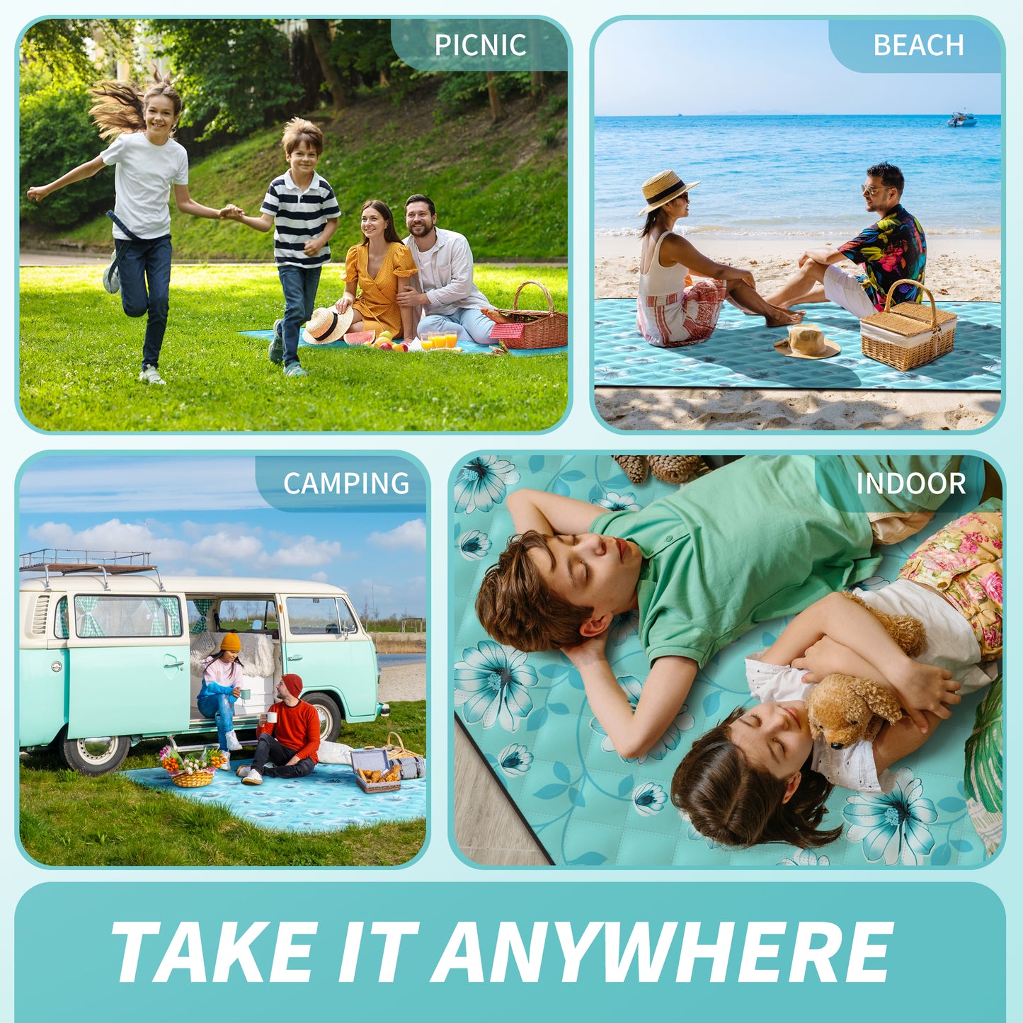 (2025 Upgrade) ANJ Outdoors Extra Large Waterproof Picnic Blankets - Teal