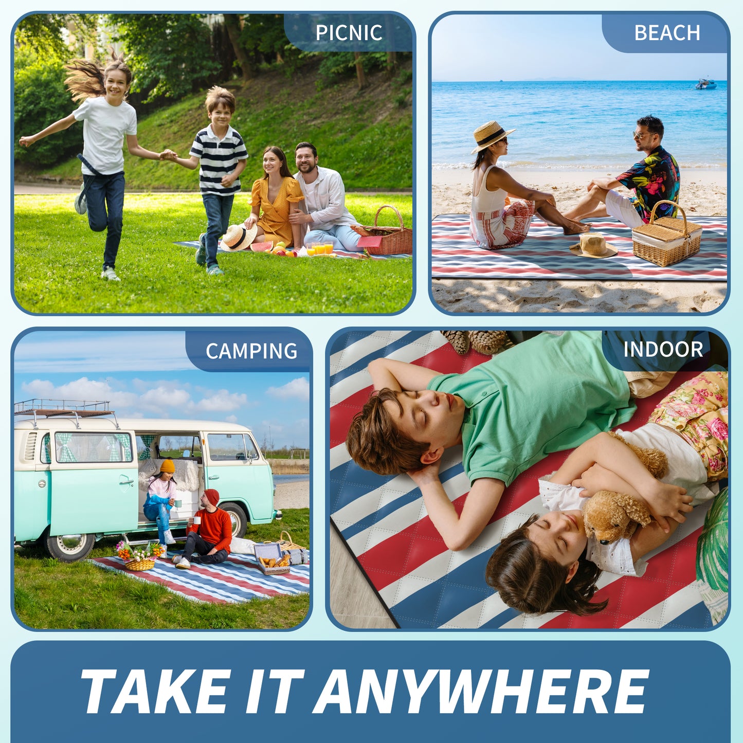 (2025 Upgrade) ANJ Outdoors Extra Large Waterproof Picnic Blankets - Red Stripe