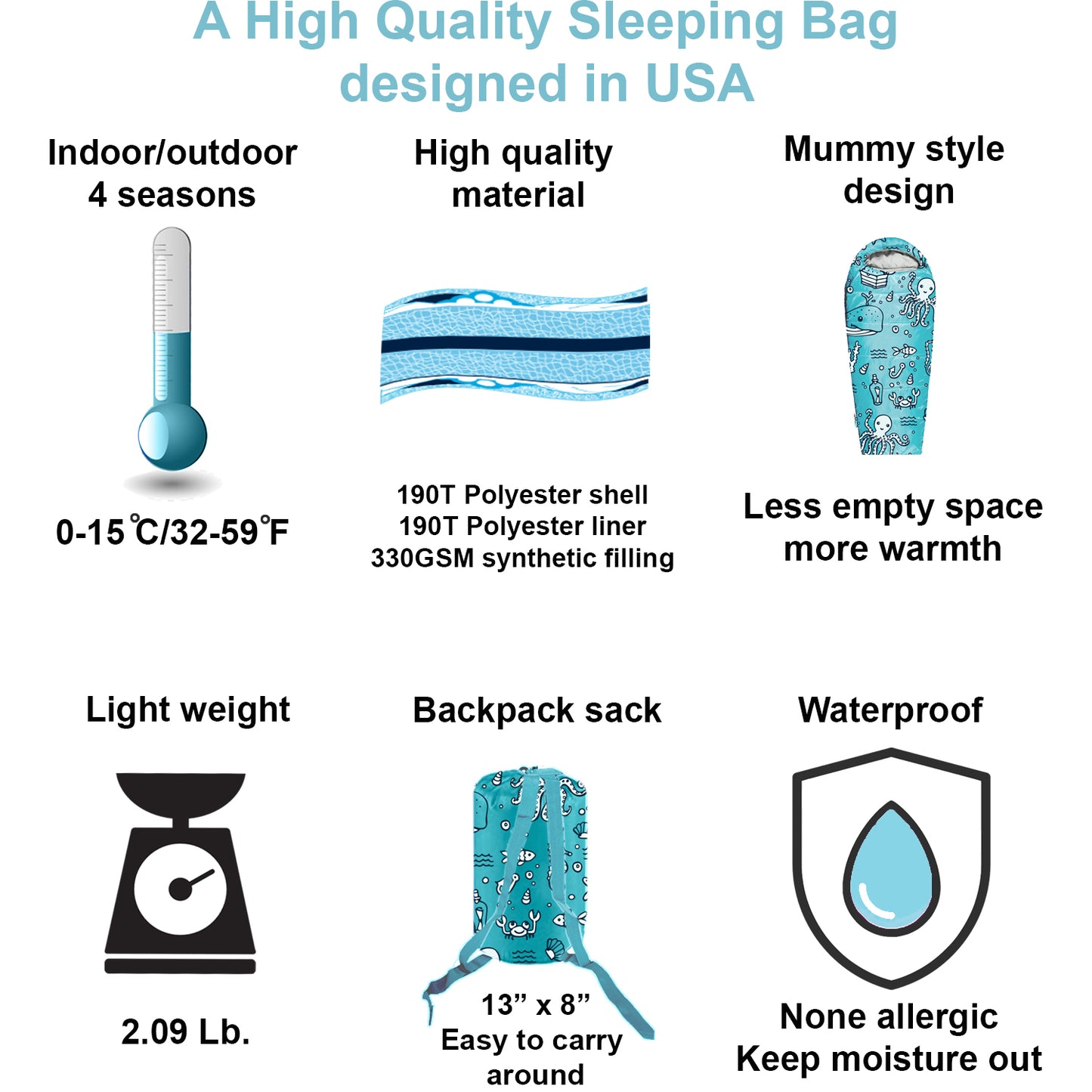 Ocean World Theme 4 Seasons Indoor/Outdoor Kids Sleeping Bags - Kids version