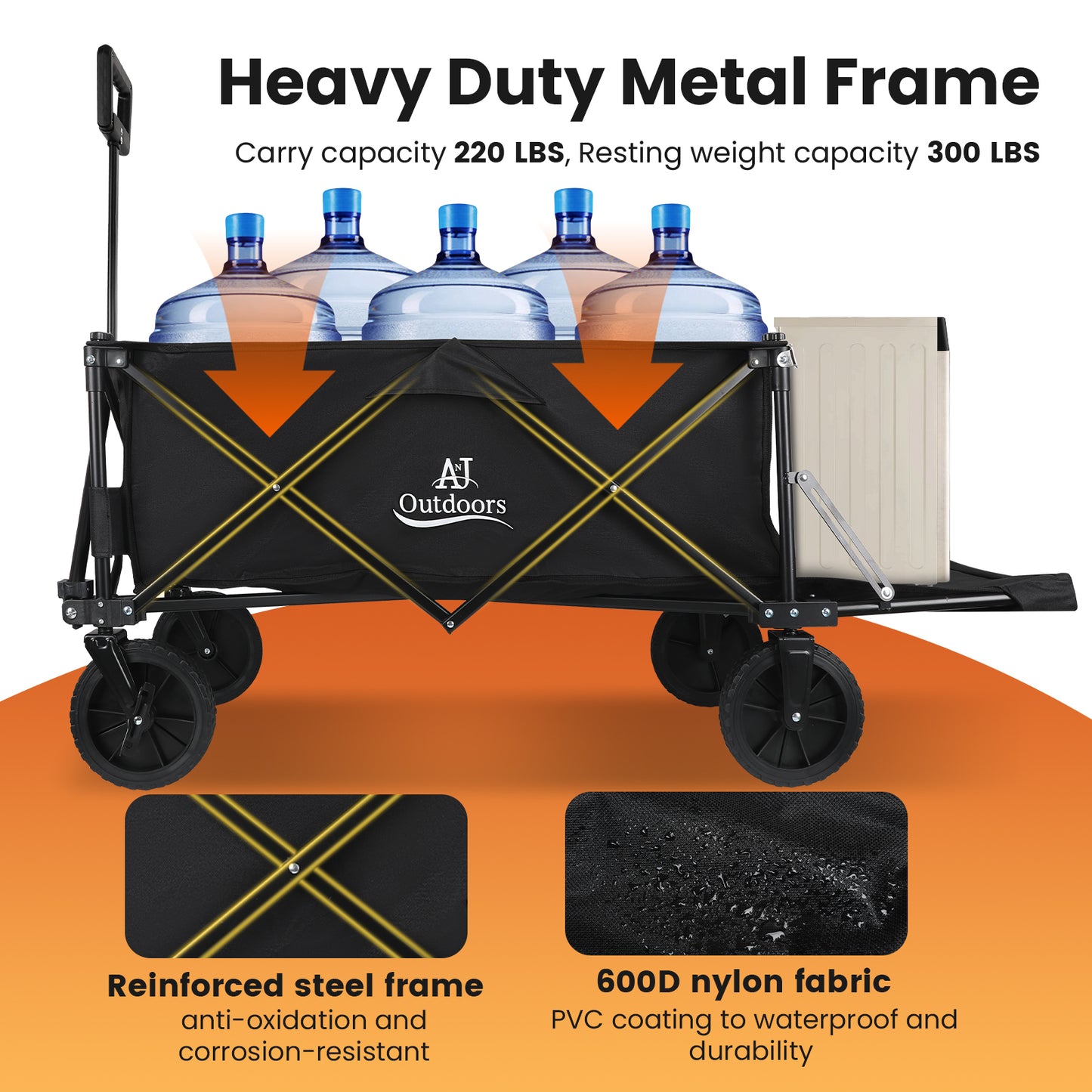 All terrain collapsible wagon cart with extending tailgate