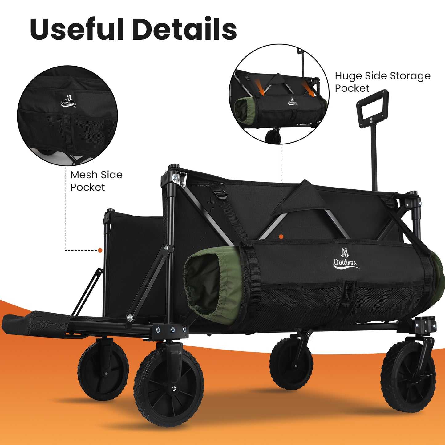 All terrain collapsible wagon cart with extending tailgate