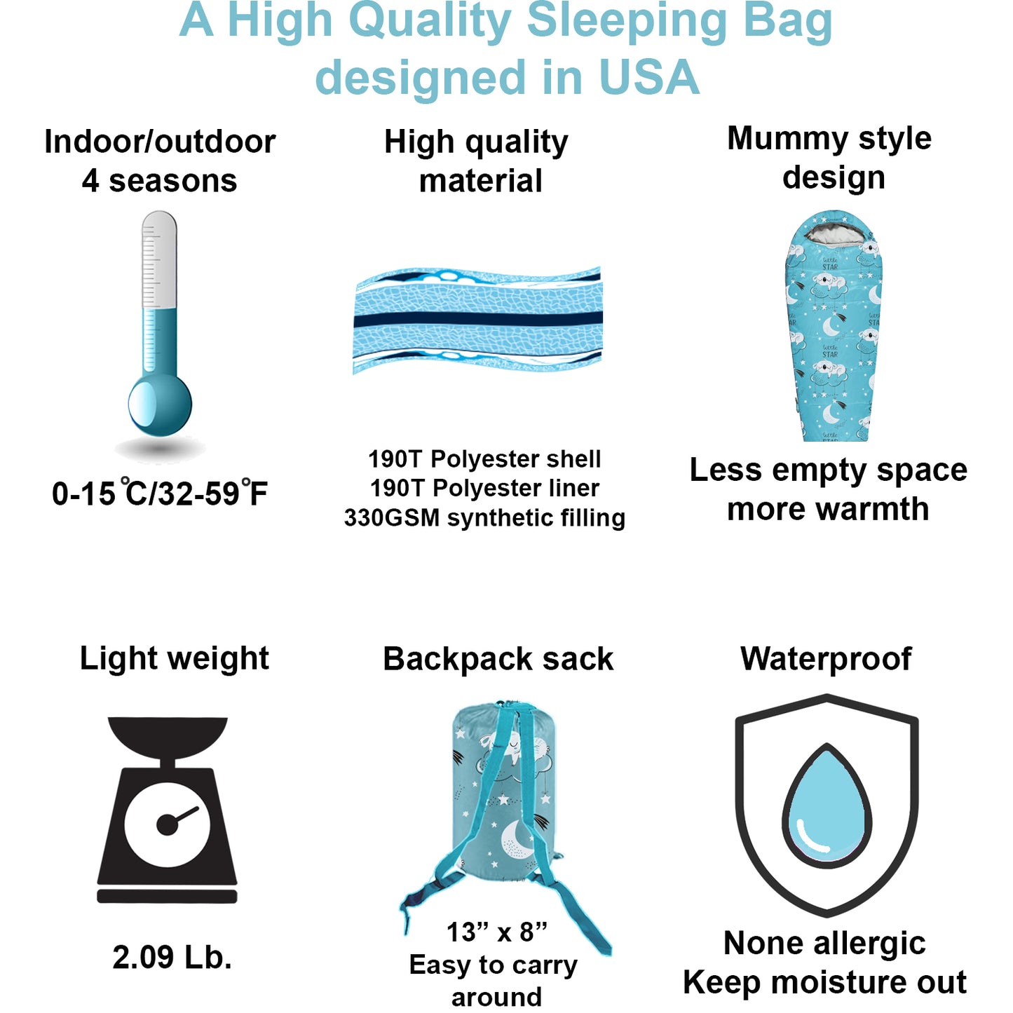 Little Star Theme 4 Seasons Indoor/Outdoor Kids Sleeping Bags - Youth version
