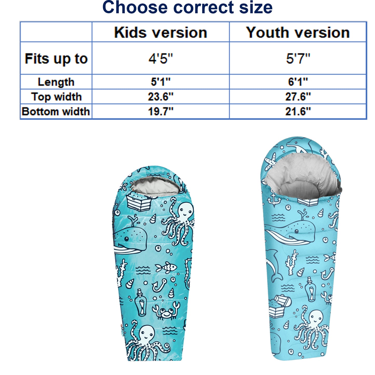 Ocean World Theme 4 Seasons Indoor/Outdoor Kids Sleeping Bags - Kids version