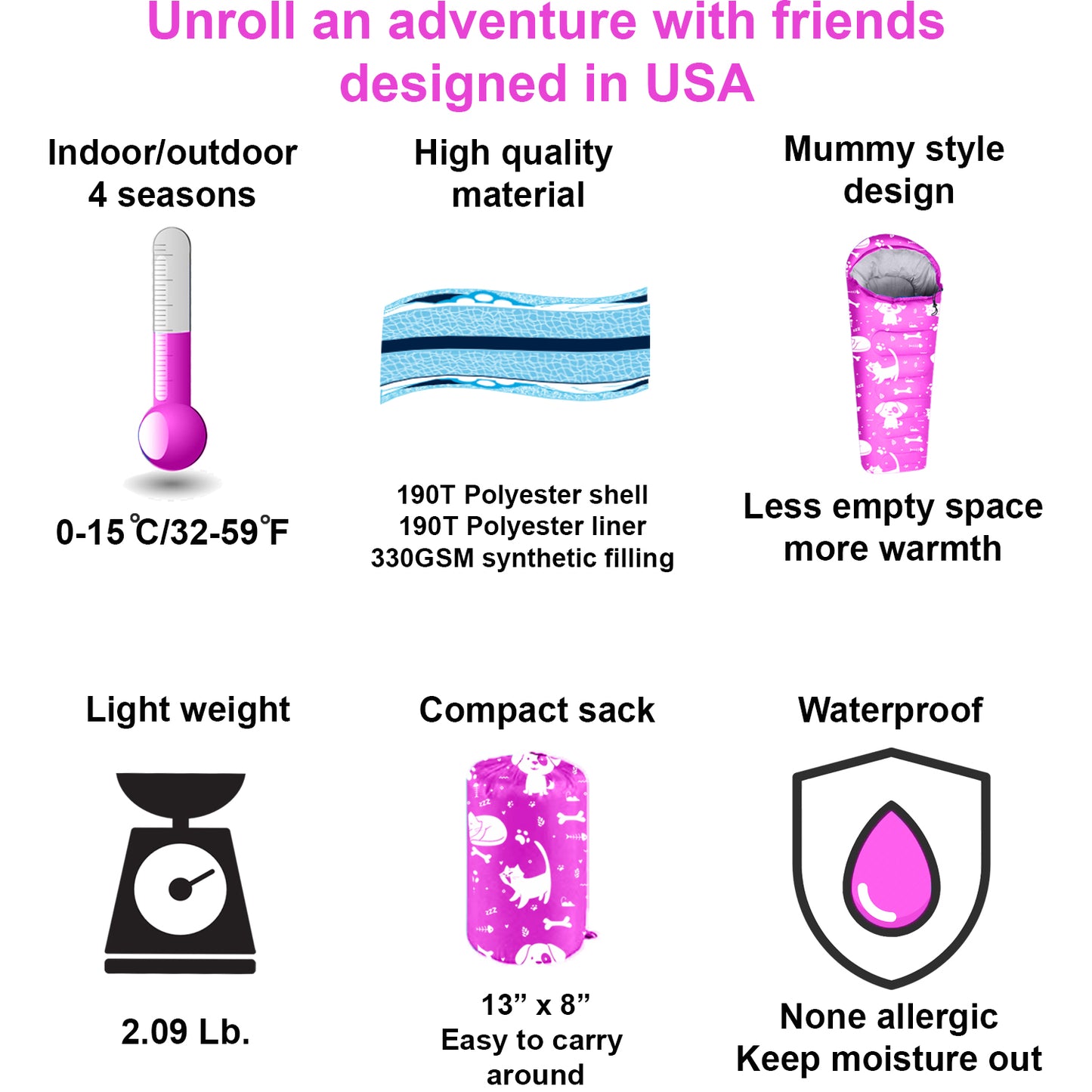 Best Friends Theme 4 Seasons Indoor/Outdoor Youth Sleeping Bags - Youth version