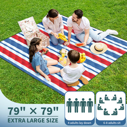 (2025 Upgrade) ANJ Outdoors Extra Large Waterproof Picnic Blankets - Red Stripe