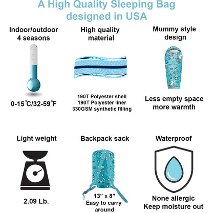 Ocean World Theme 4 Seasons Indoor/Outdoor Kids Sleeping Bags - Kids version