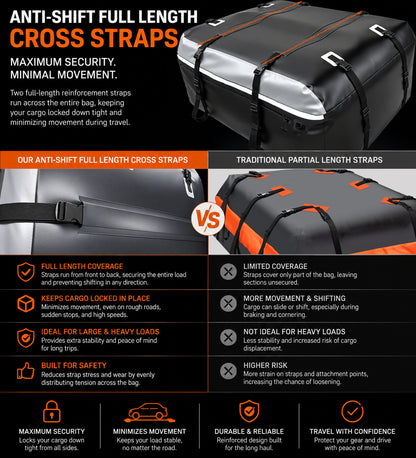 20 Cu FT Rooftop Cargo Carrier Bag for Vehicles with or without Roof Racks
