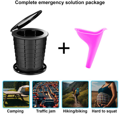 Retractable camping toilet with female urinal set