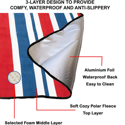 60" x 48" 3-Layer Waterproof Outdoor Blanket/Picnic Blanket - Red Stripe