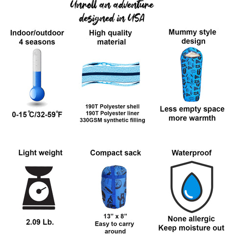 Adventure Theme 4 Seasons Indoor/Outdoor Kids Sleeping Bags - Kids version