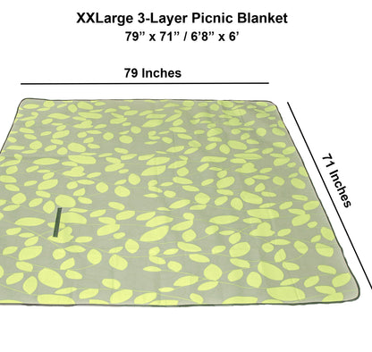 80" x 72" 3-Layer XXLarge Waterproof Outdoor Blanket - Green Leaves