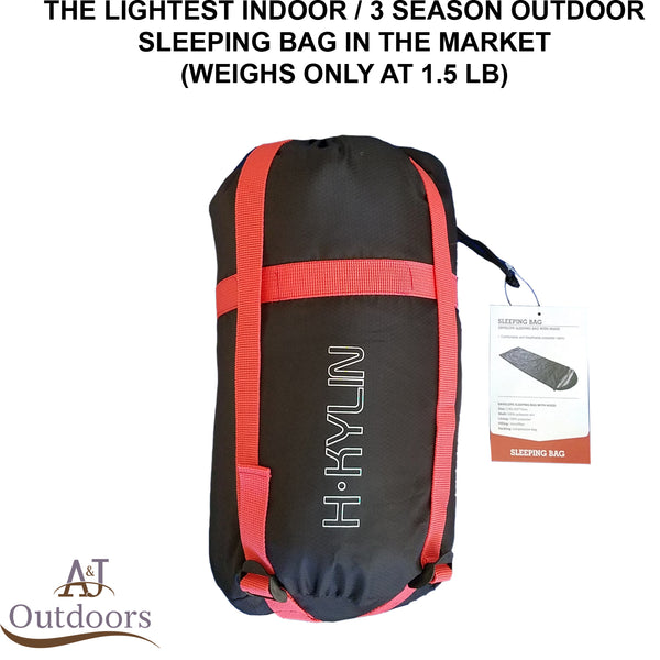 Ultra-Lightweight Indoor / 3 Season Outdoor Sleeping Bag with Covering Hood
