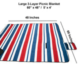 60" x 48" 3-Layer Waterproof Outdoor Blanket/Picnic Blanket - Red Stripe