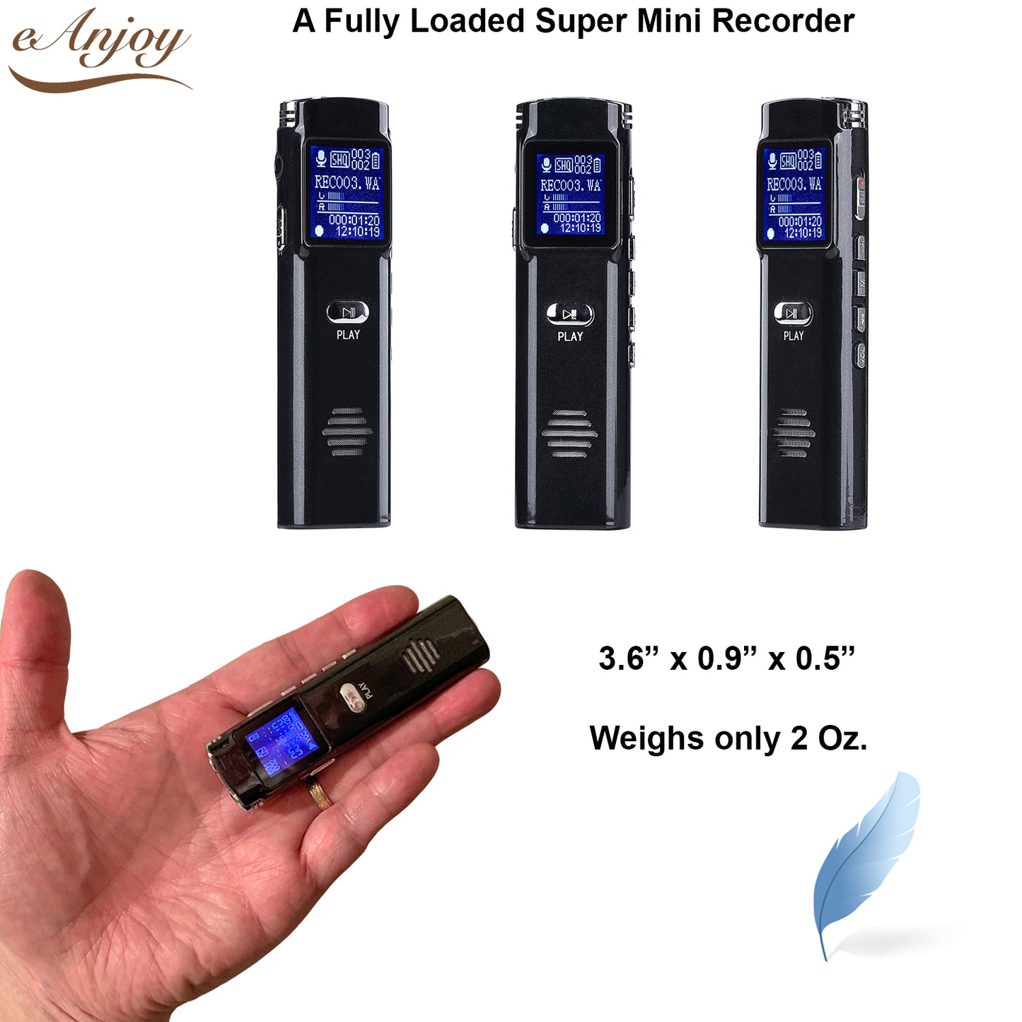 eAnjoy Zinc Alloy 1536 Kbps Digital Voice Recorder
